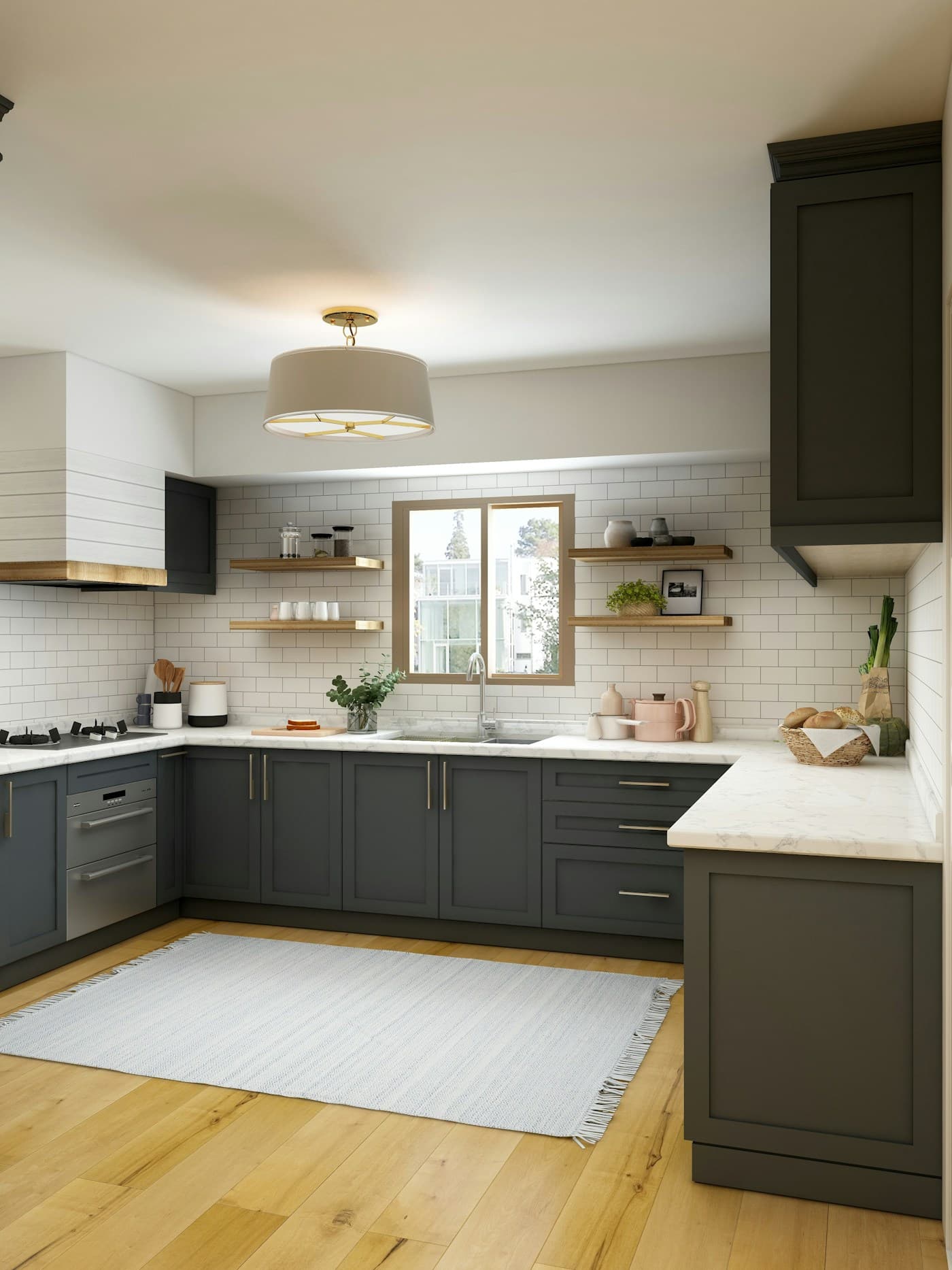 Bright kitchen with island and practical storage